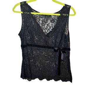Y2K Black Lace Tank with Velvet Bow Detail – Fits Like Large